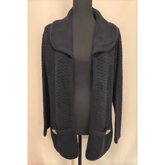 vintage '80s black open cardigan sweater, sz large - Picture 1 of 9